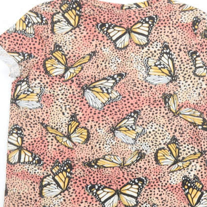 Bershka Womens Multicoloured Geometric Cotton Basic T-Shirt Size XS Crew Neck - Butterfly Pattern