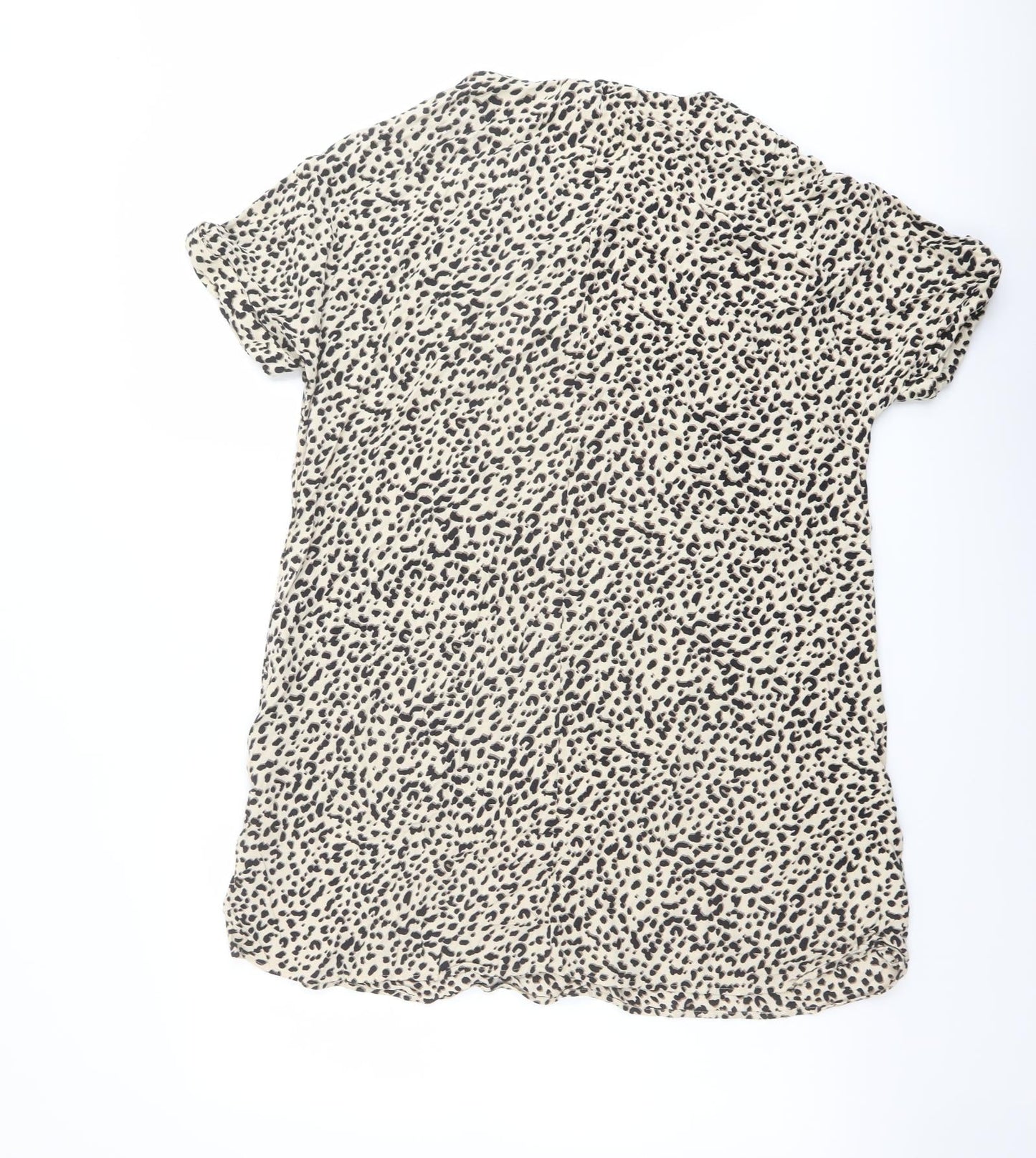 H&M Womens Beige Animal Print Viscose Basic T-Shirt Size 8 Crew Neck