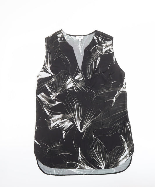 Linea Womens Black Geometric Polyester Basic Blouse Size 12 V-Neck