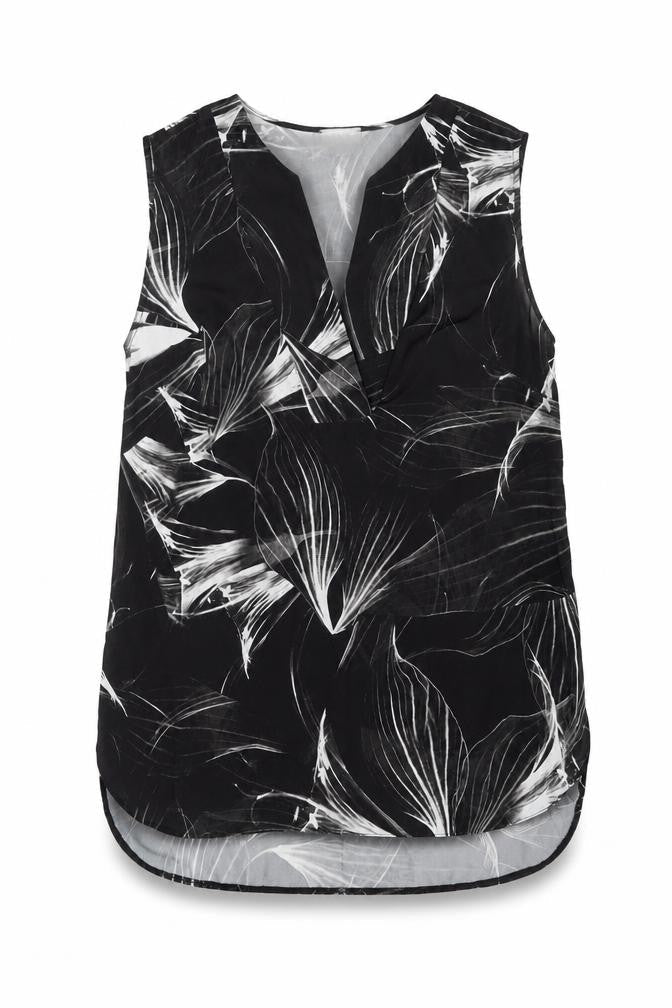 Linea Womens Black Geometric Polyester Basic Blouse Size 12 V-Neck