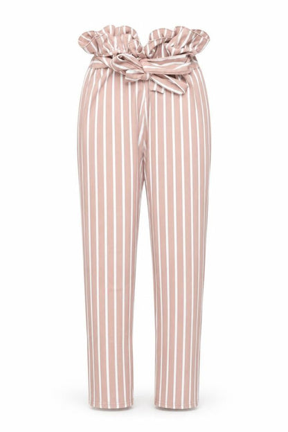 PRETTYLITTLETHING Womens Pink Striped Polyester Carrot Trousers Size 6 L28 in Regular