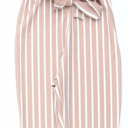 PRETTYLITTLETHING Womens Pink Striped Polyester Carrot Trousers Size 6 L28 in Regular