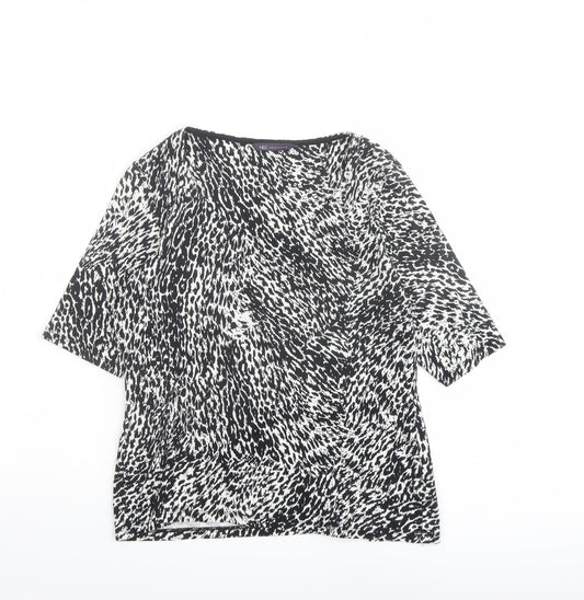 Marks and Spencer Womens Black Animal Print Cotton Basic T-Shirt Size 14 Boat Neck