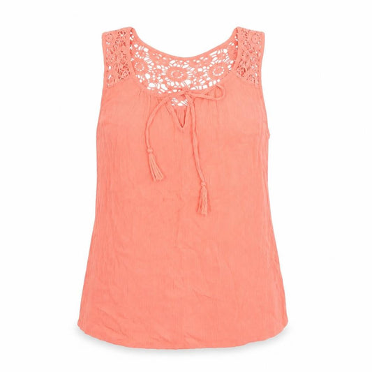 Bonmarché Womens Orange Viscose Basic Tank Size 12 Boat Neck - Crochet Detail