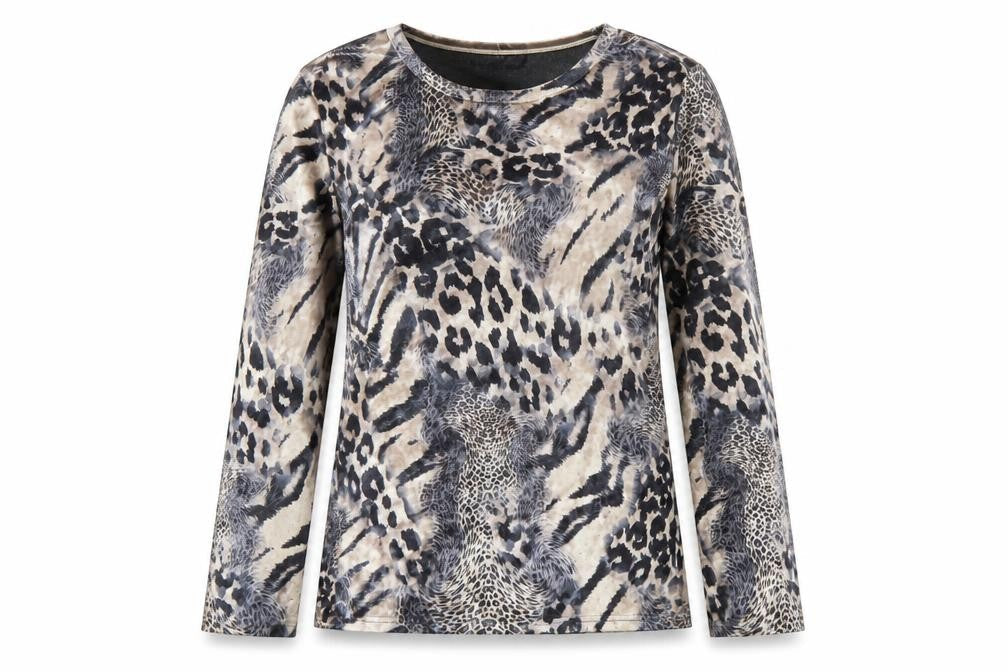Paramour Womens Brown Animal Print Polyester Basic T-Shirt Size M Round Neck - Leopard Print