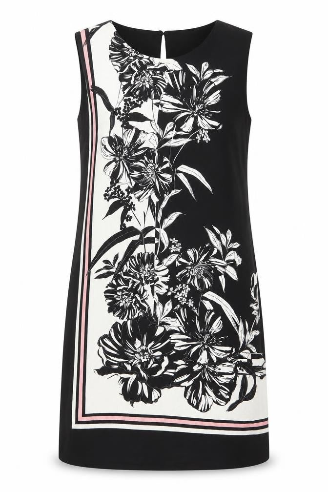 Principles Womens Black Floral Polyester Shift Size 10 Boat Neck Button