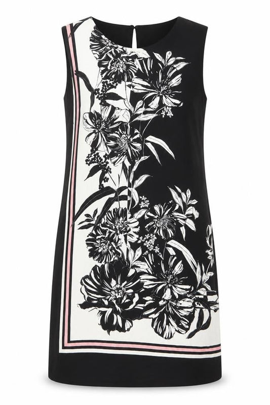 Principles Womens Black Floral Polyester Shift Size 10 Boat Neck Button