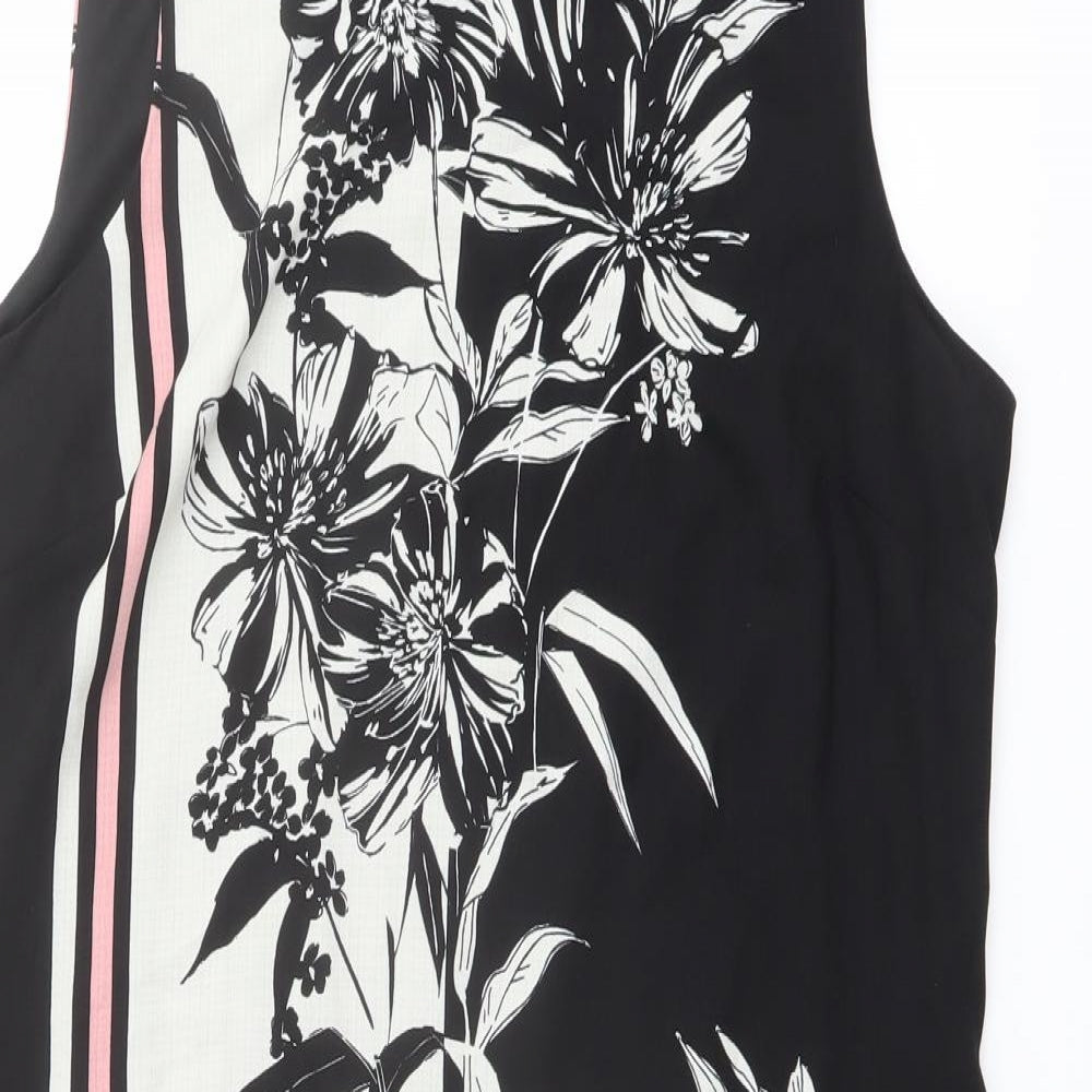 Principles Womens Black Floral Polyester Shift Size 10 Boat Neck Button