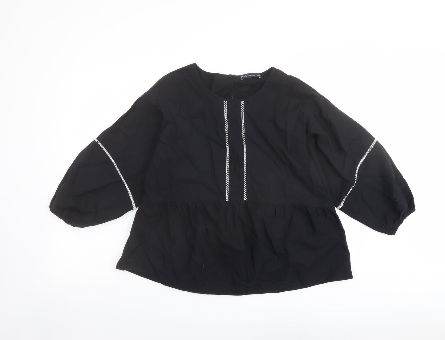 Marks and Spencer Womens Black Cotton Basic Blouse Size 12 Round Neck