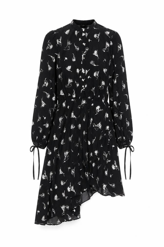 River Island Womens Black Floral Polyester Shirt Dress Size 8 Round Neck Button