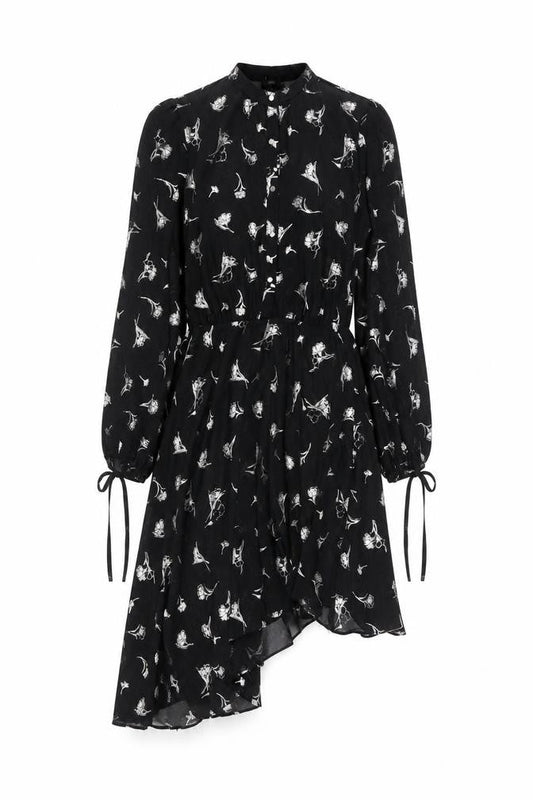 River Island Womens Black Floral Polyester Shirt Dress Size 8 Round Neck Button