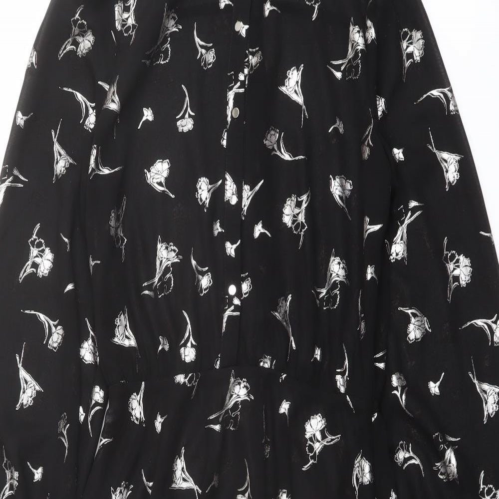 River Island Womens Black Floral Polyester Shirt Dress Size 8 Round Neck Button