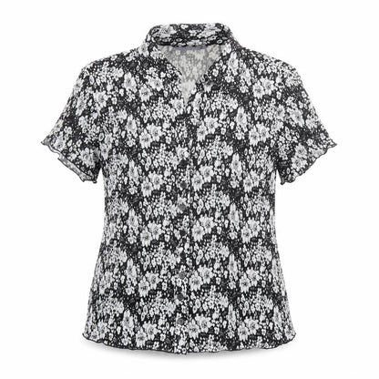 Autonomy Womens Black Floral Polyester Basic Button-Up Size 16 Collared