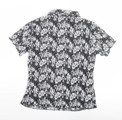 Autonomy Womens Black Floral Polyester Basic Button-Up Size 16 Collared