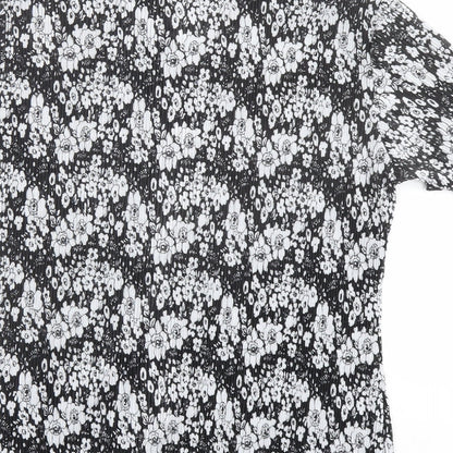 Autonomy Womens Black Floral Polyester Basic Button-Up Size 16 Collared