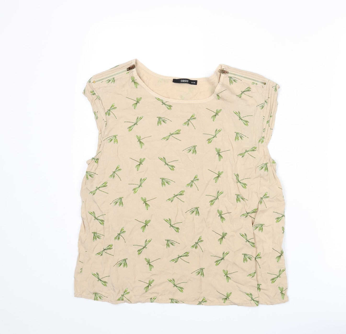 Oasis Womens Beige Geometric Viscose Basic Tank Size 14 Round Neck - Dragonfly Pattern
