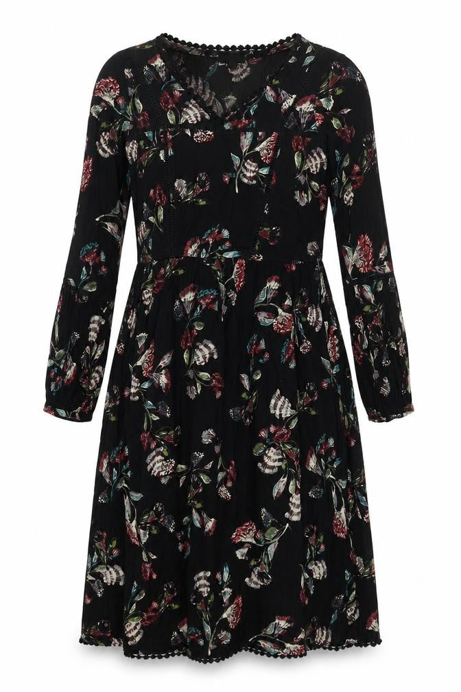 RJR.John Rocha Womens Black Geometric Viscose A-Line Size 10 V-Neck Pullover