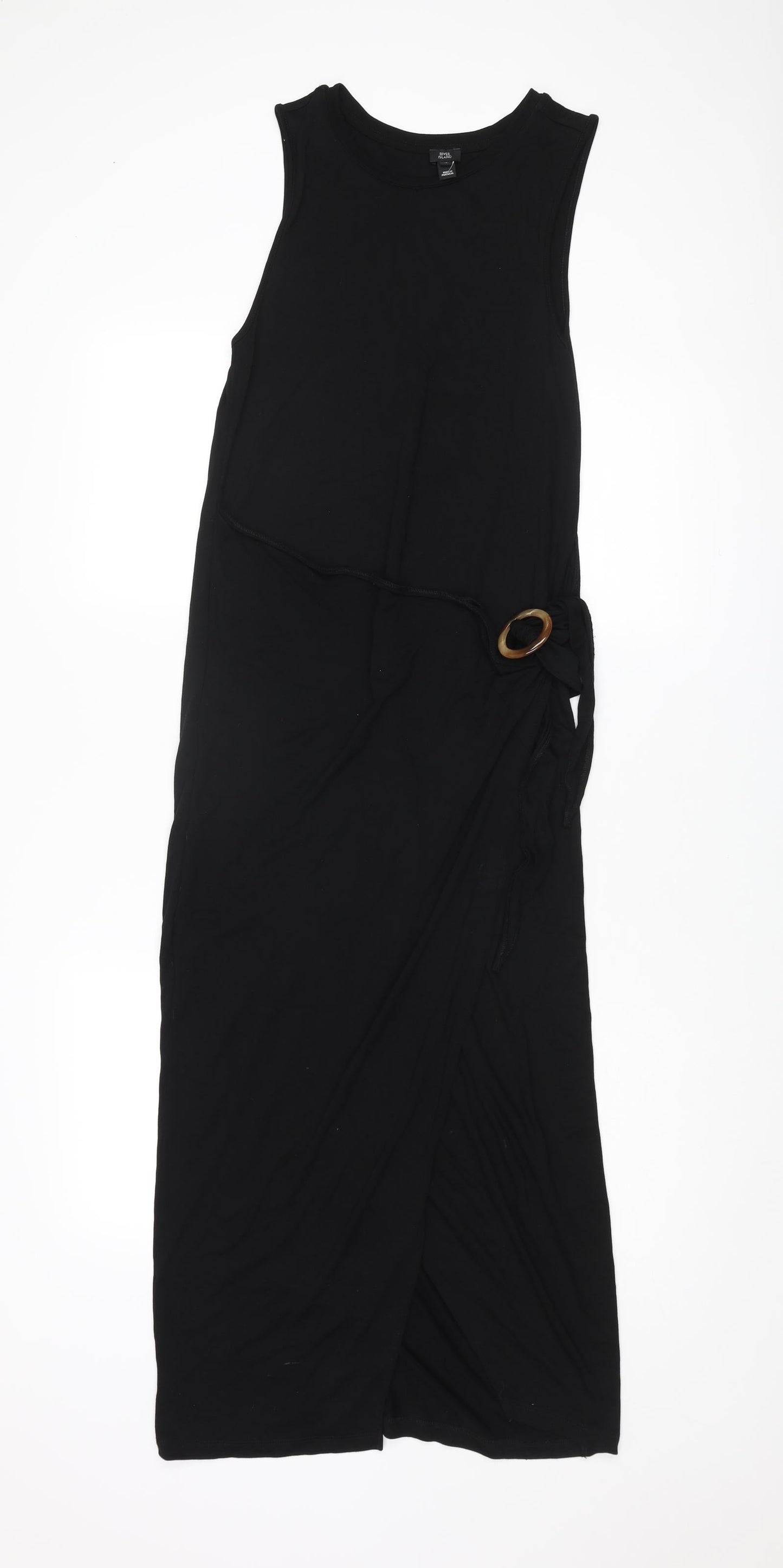 River Island Womens Black Viscose Maxi Size 10 Round Neck Tie