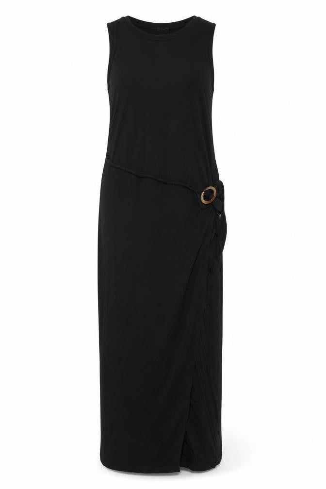 River Island Womens Black Viscose Maxi Size 10 Round Neck Tie