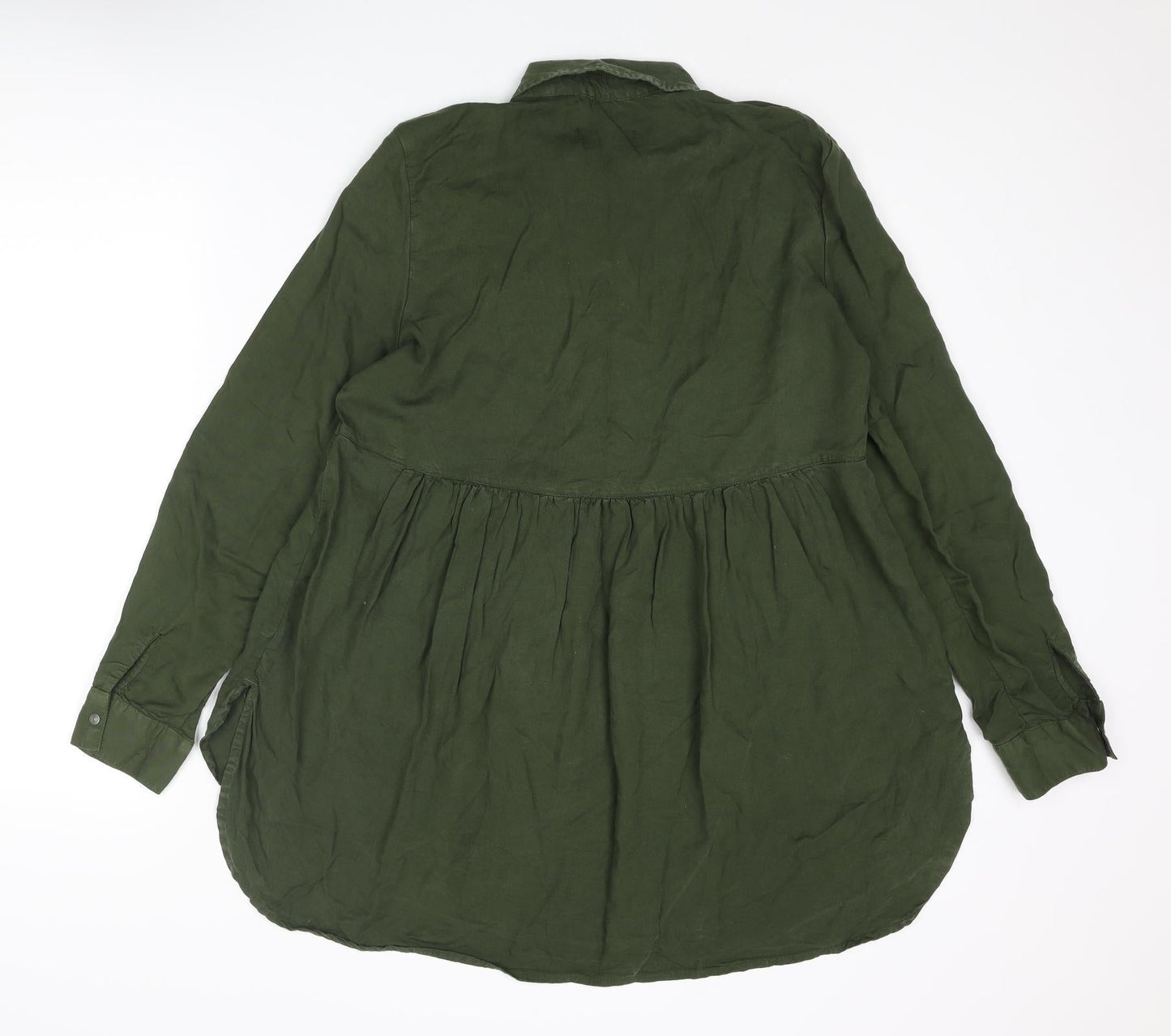 Zara Womens Green Lyocell Basic Blouse Size S Collared