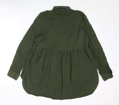 Zara Womens Green Lyocell Basic Blouse Size S Collared