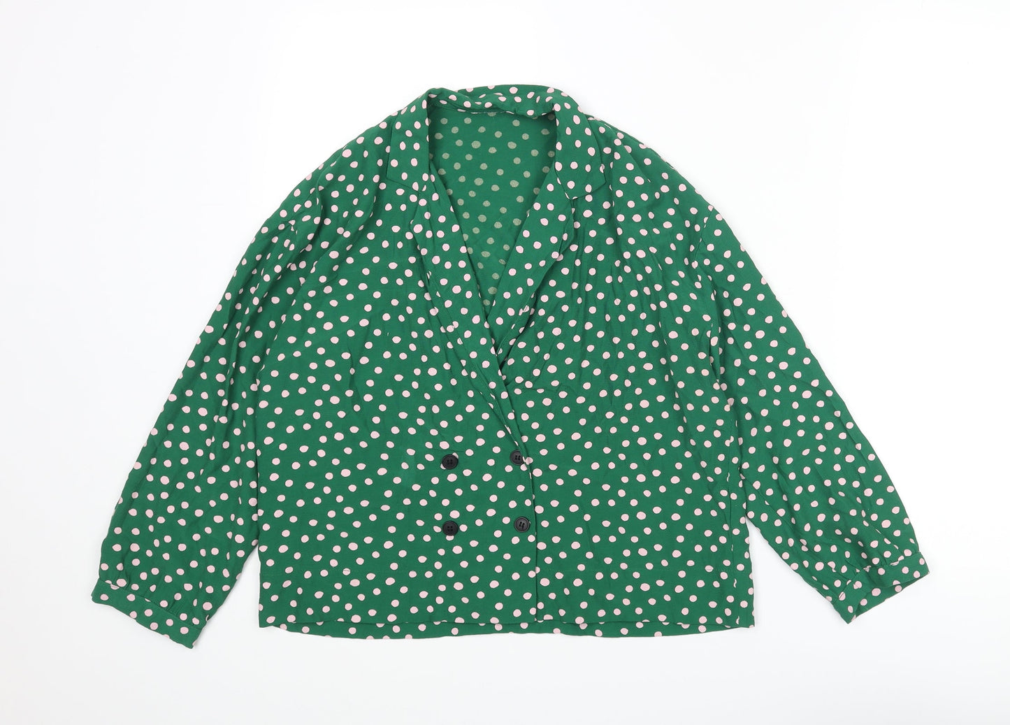 Topshop Womens Green Polka Dot Viscose Basic Blouse Size 6 Collared
