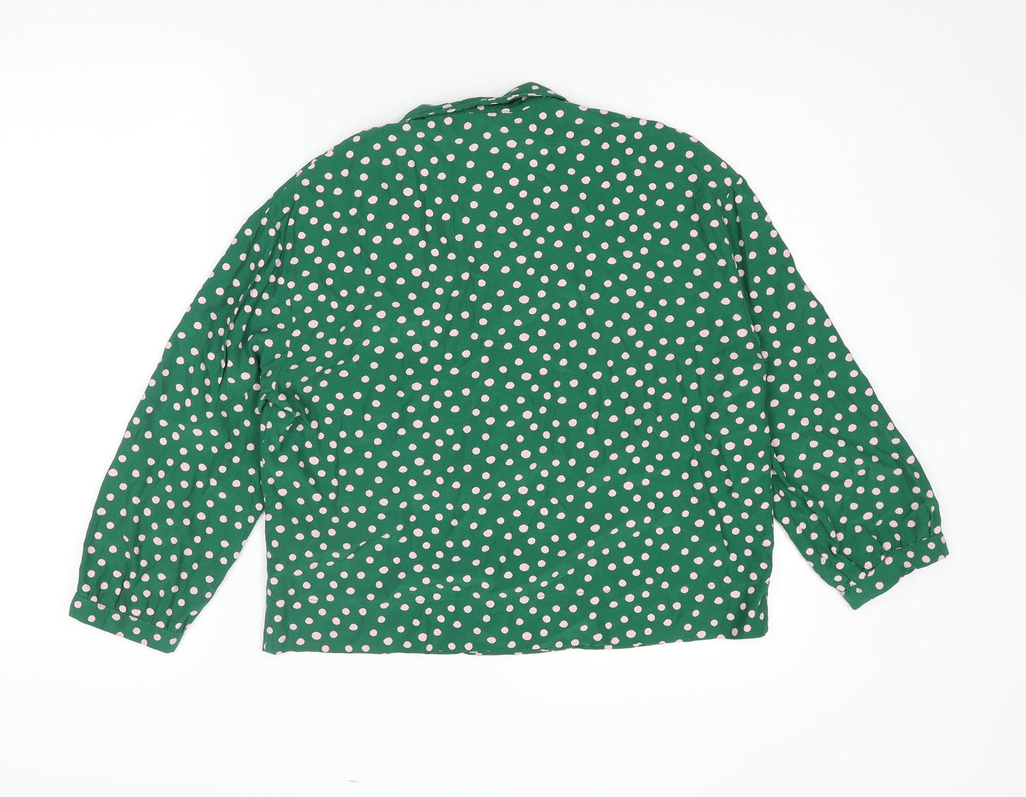 Topshop Womens Green Polka Dot Viscose Basic Blouse Size 6 Collared