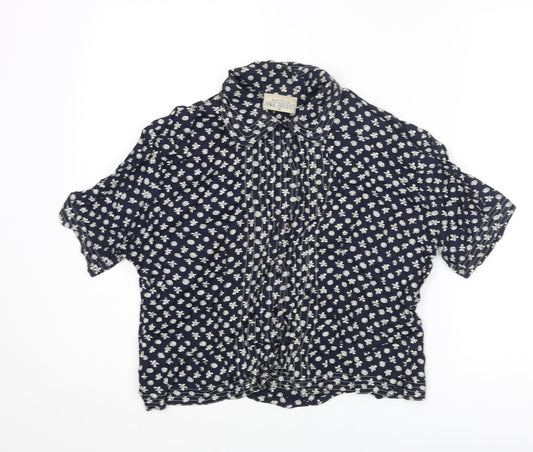 Anne Brooks Womens Blue Geometric Viscose Basic Button-Up Size 16 Collared
