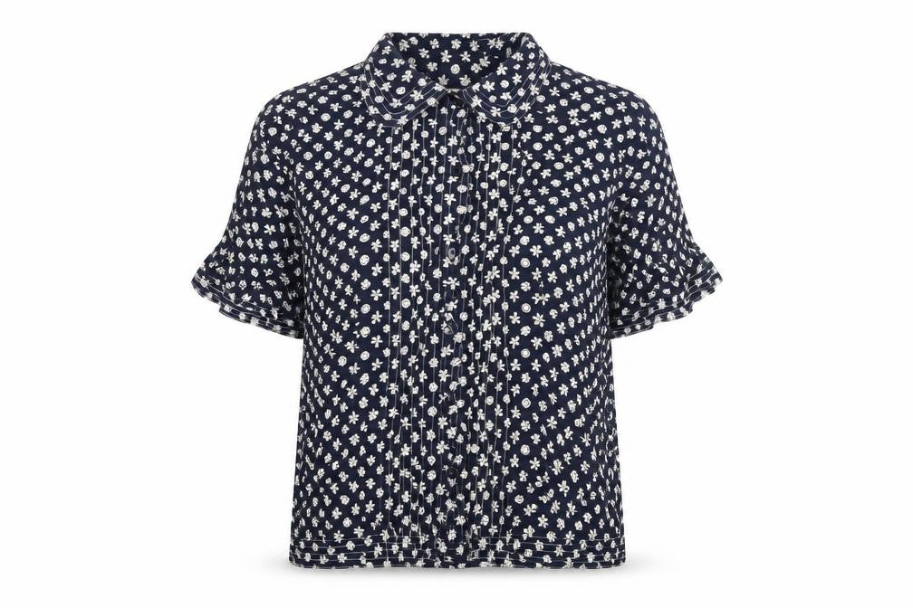 Anne Brooks Womens Blue Geometric Viscose Basic Button-Up Size 16 Collared