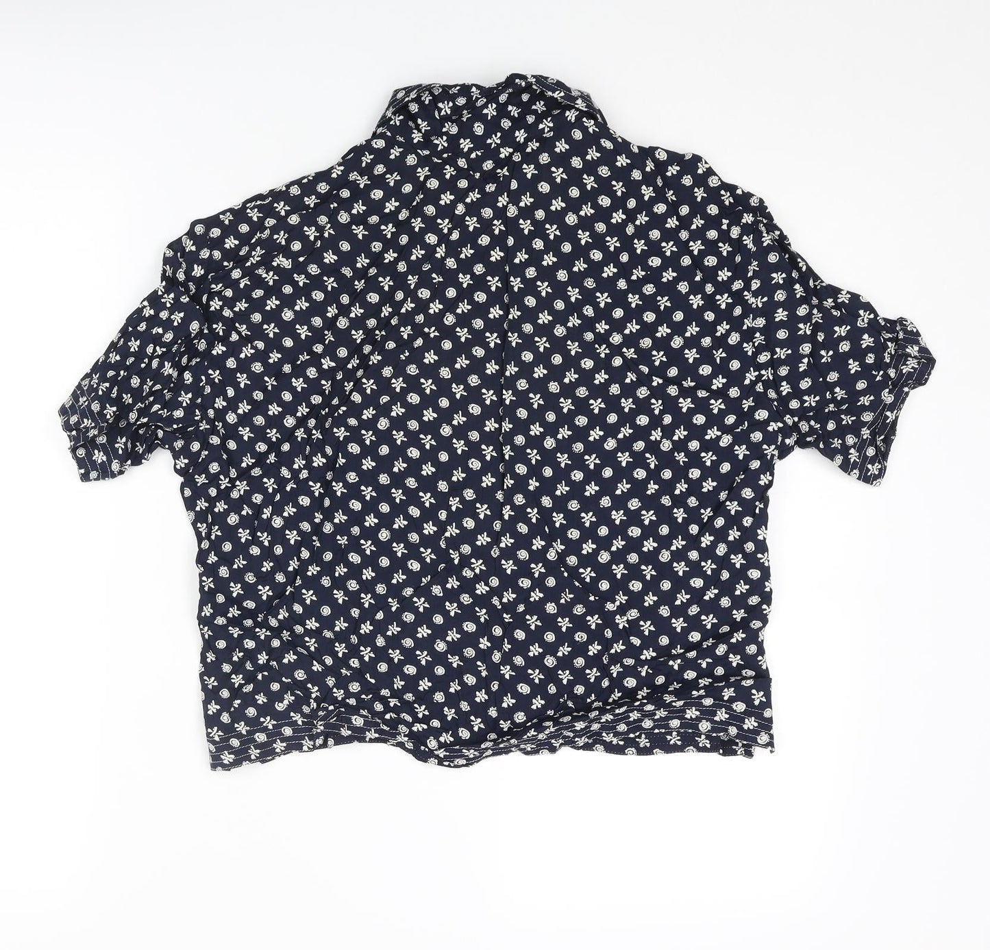Anne Brooks Womens Blue Geometric Viscose Basic Button-Up Size 16 Collared