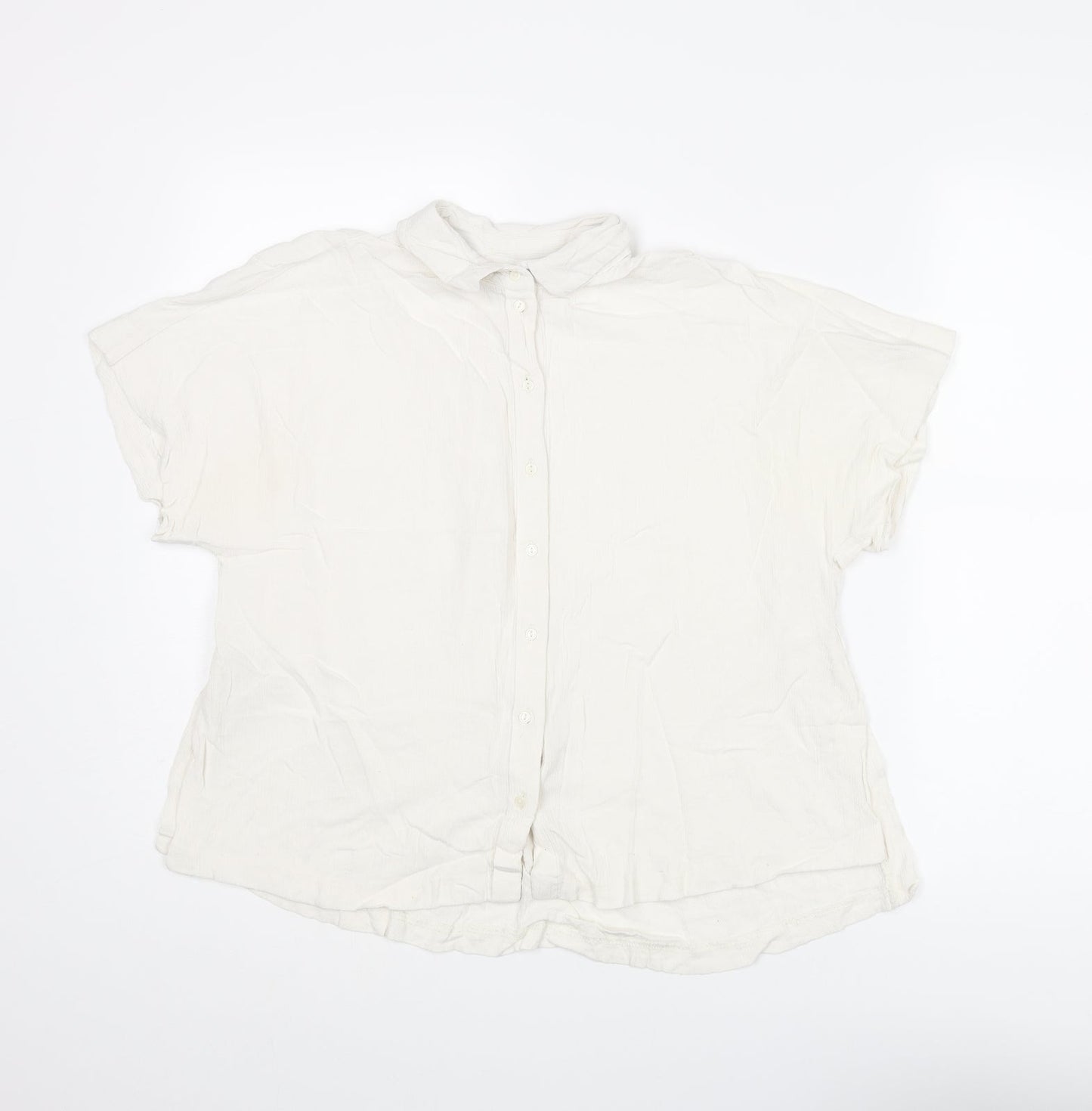 H&M Womens Ivory Viscose Basic Button-Up Size 8 Collared