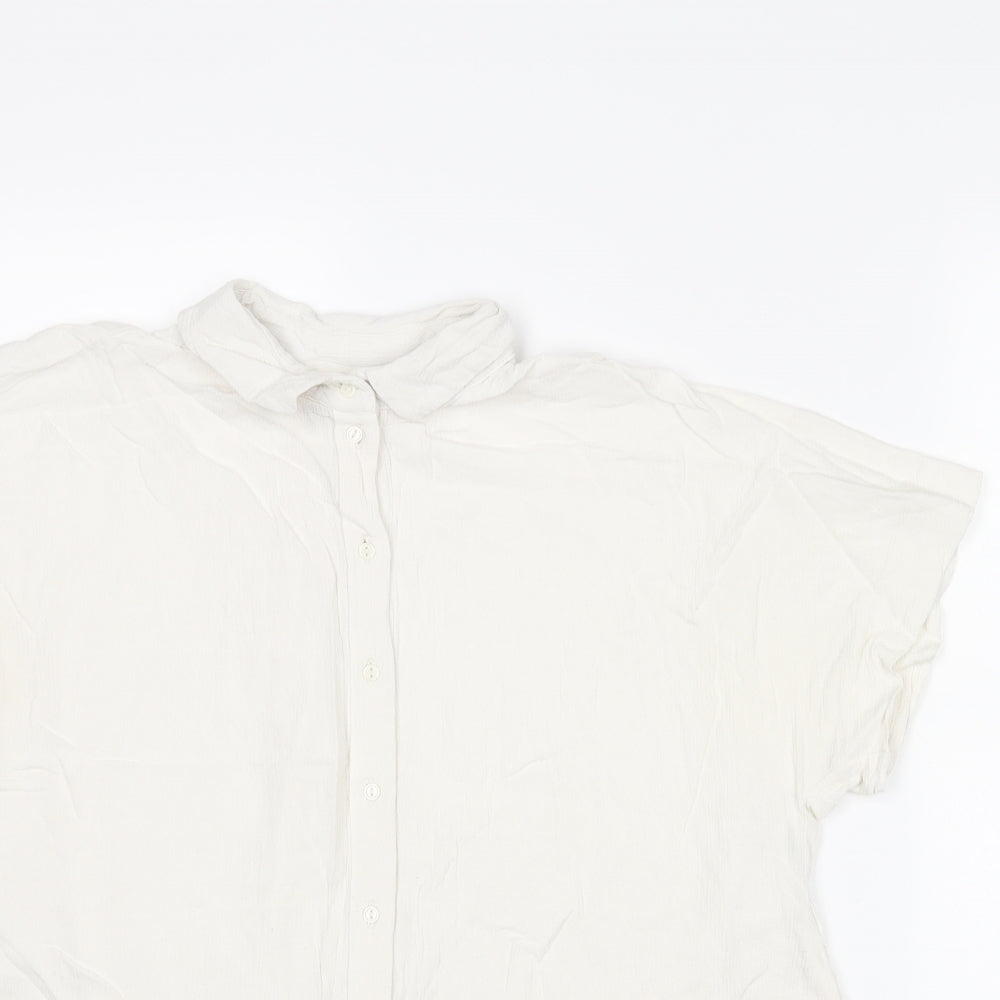 H&M Womens Ivory Viscose Basic Button-Up Size 8 Collared