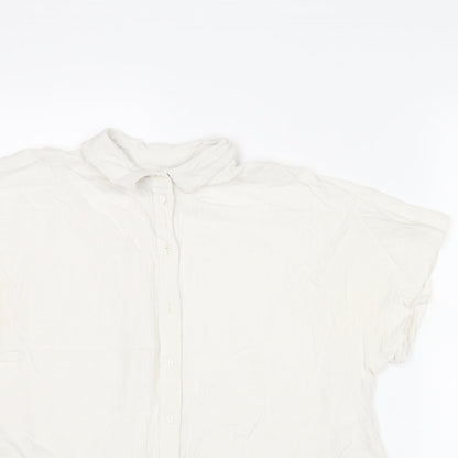 H&M Womens Ivory Viscose Basic Button-Up Size 8 Collared
