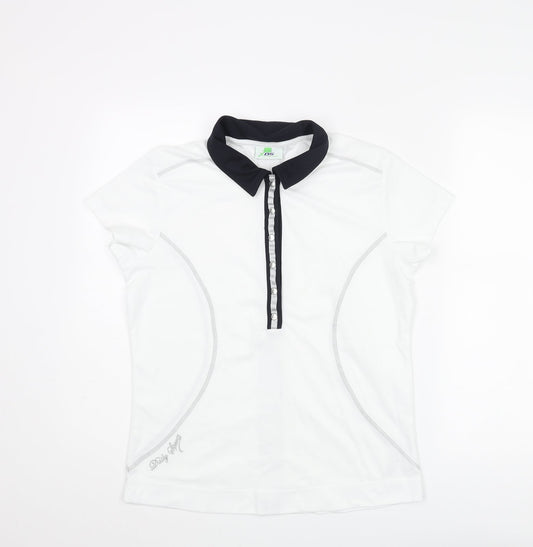 Daily Sports Womens White Polyester Basic T-Shirt Size L Collared Snap