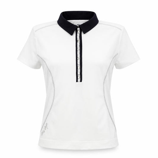 Daily Sports Womens White Polyester Basic T-Shirt Size L Collared Snap