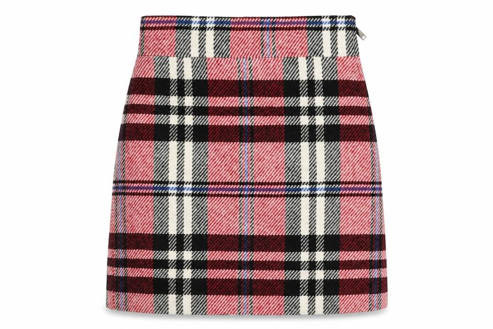 Topshop Womens Red Plaid Polyester A-Line Skirt Size 8 Zip