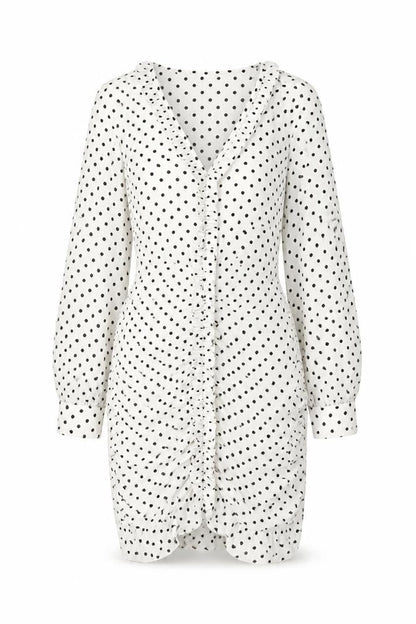 Zara Womens Ivory Polka Dot Polyester Mini Size S V-Neck Zip
