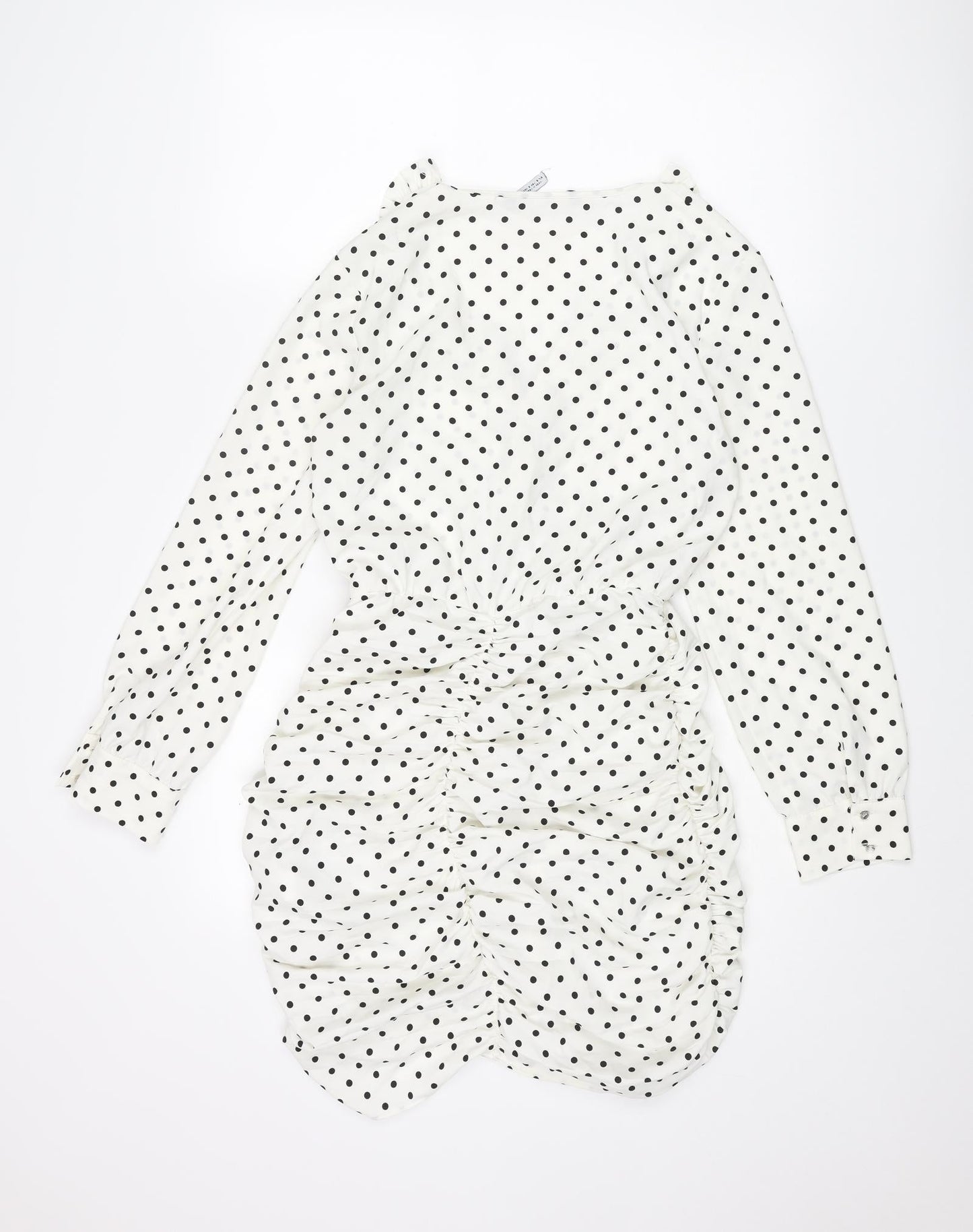 Zara Womens Ivory Polka Dot Polyester Mini Size S V-Neck Zip