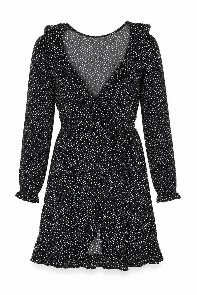 Warehouse Womens Black Geometric Viscose Mini Size 10 Collared Tie - Star Print