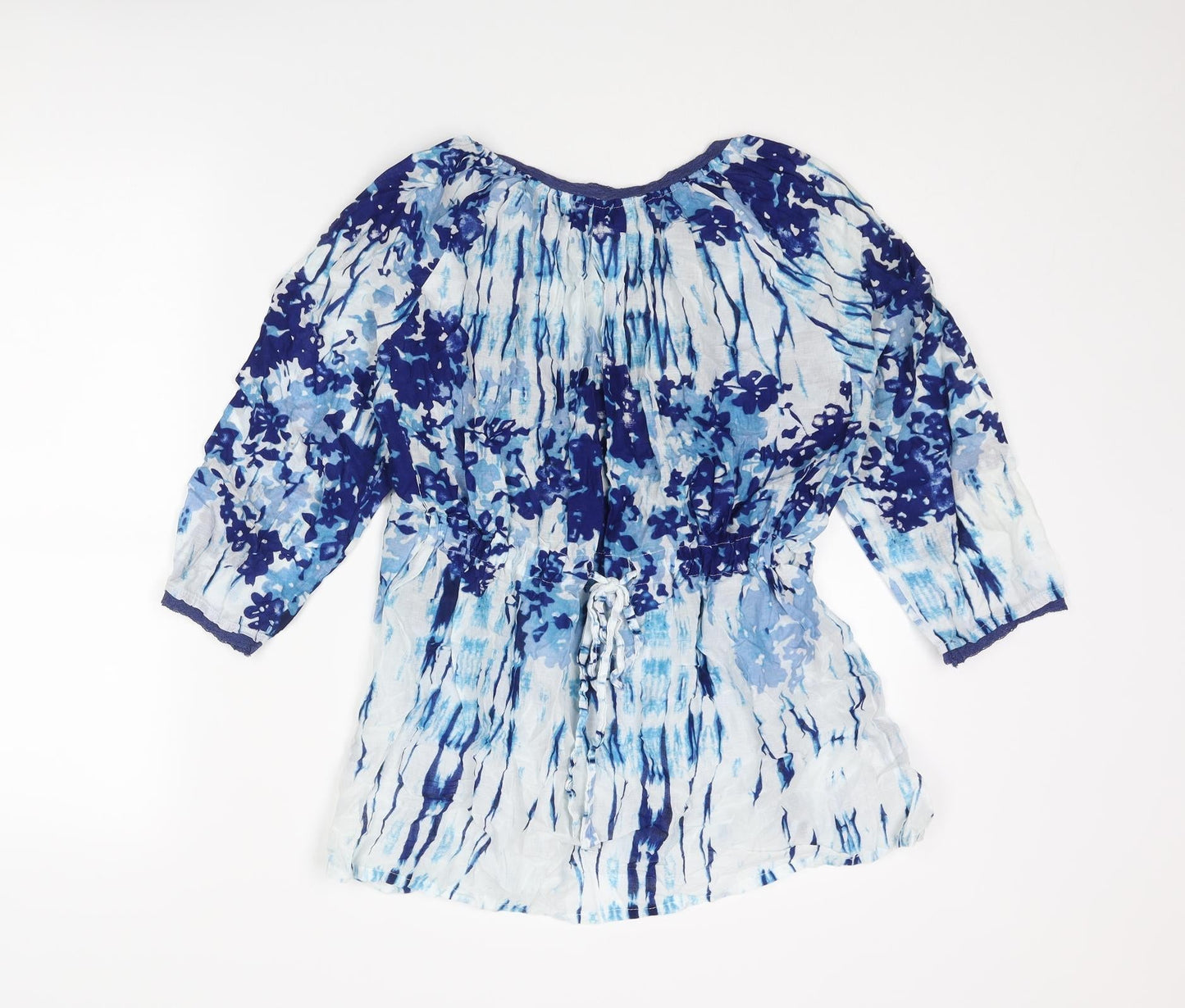 oneseason Womens Blue Geometric Polyester Basic Blouse Size S V-Neck