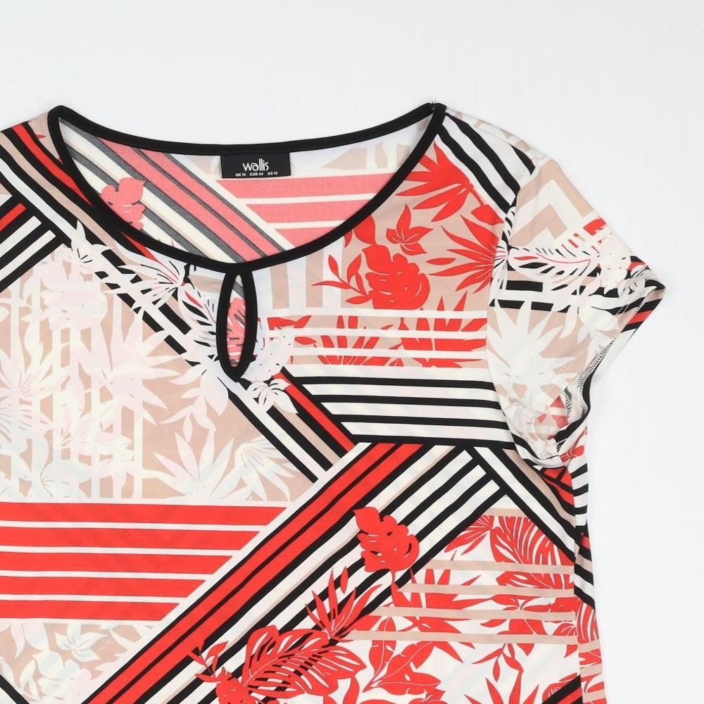 Wallis Womens Multicoloured Geometric Polyester Basic T-Shirt Size 16 Round Neck - Leaf Print