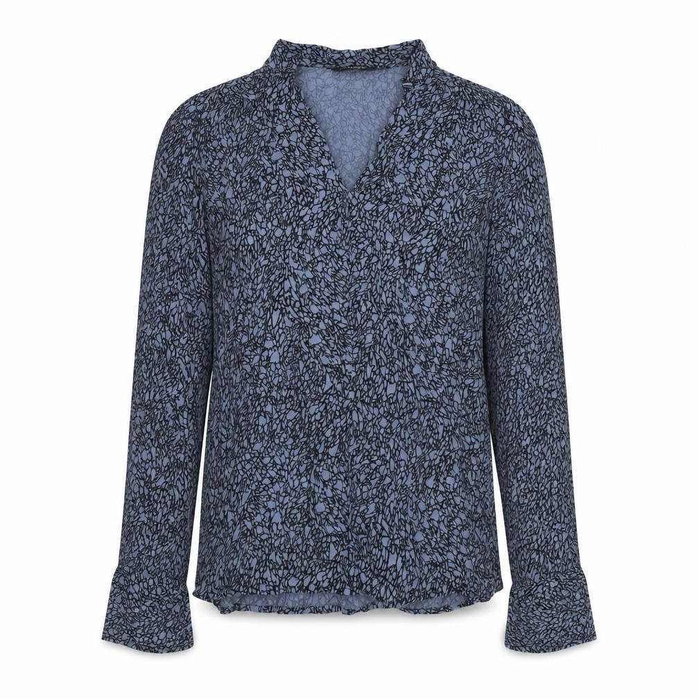 Soaked in Luxury Womens Blue Geometric Viscose Basic Blouse Size XS V-Neck