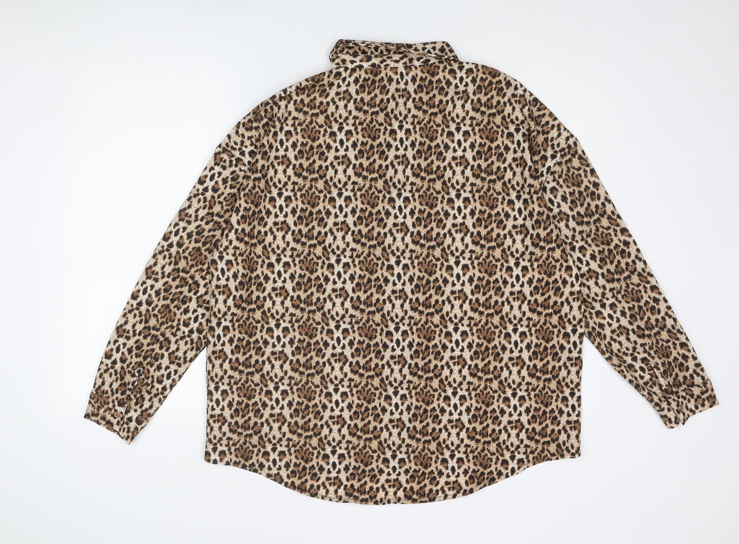 Max Womens Brown Animal Print Polyester Basic Button-Up Size 14 Collared - Leopard Print Size 14-16