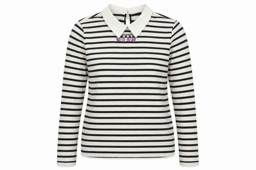 Zara Womens Ivory Collared Striped Acrylic Pullover Jumper Size L