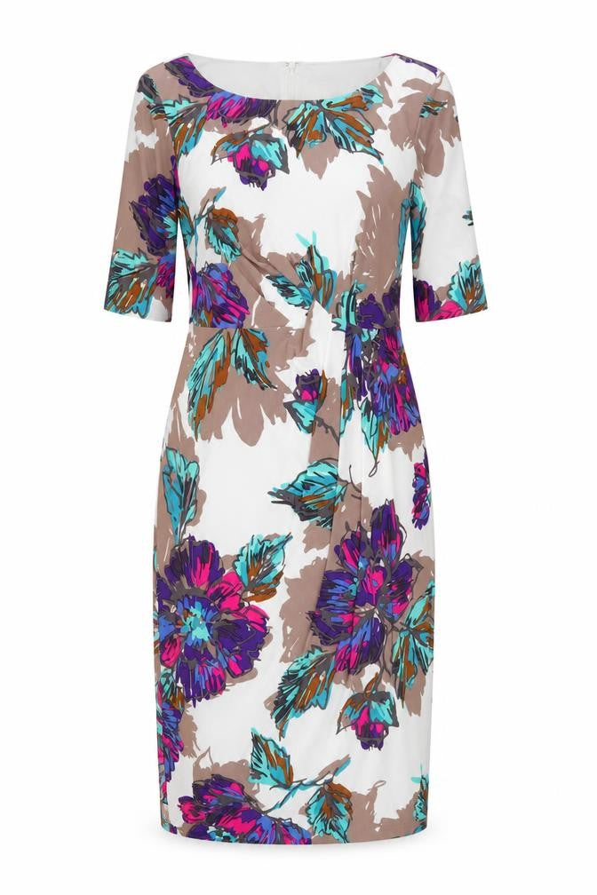 Alex & Co Womens Multicoloured Floral Polyester Sheath Size 12 Boat Neck Pullover