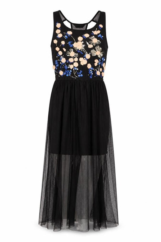 Miss Selfridge Womens Black Floral Nylon Maxi Size 10 Round Neck Pullover