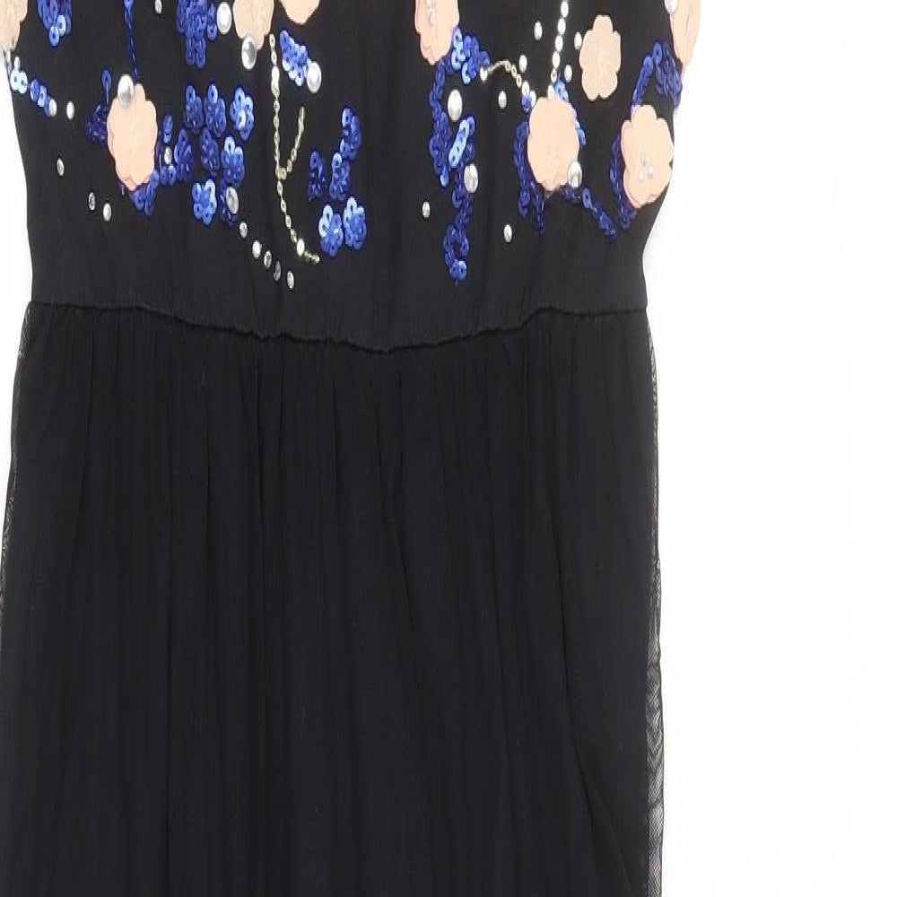 Miss Selfridge Womens Black Floral Nylon Maxi Size 10 Round Neck Pullover
