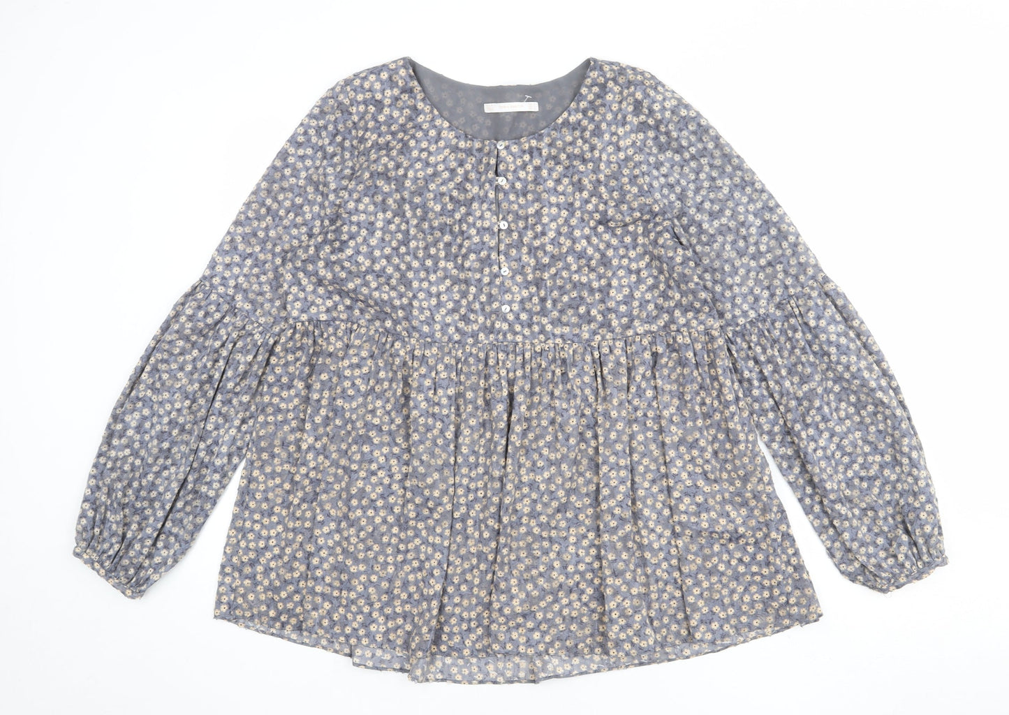 Zara Womens Blue Floral Polyester Basic Blouse Size L Round Neck