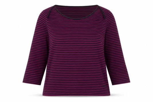 Paul Costelloe Womens Purple Striped Viscose Basic T-Shirt Size M Round Neck