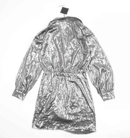 Zara Womens Silver Polyester A-Line Size S Collared Zip